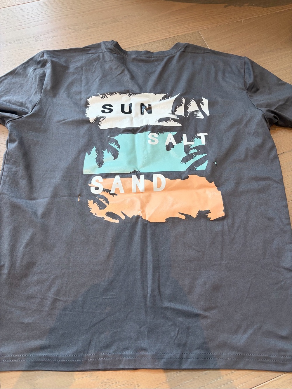 Short Sleeve Graphic Tee — Gray with Teal & Peach Beach Print